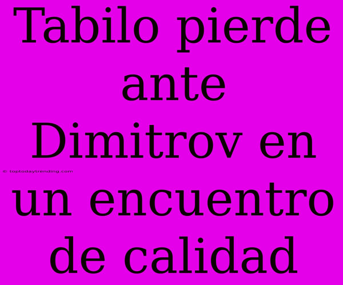 Tabilo Pierde Ante Dimitrov En Un Encuentro De Calidad