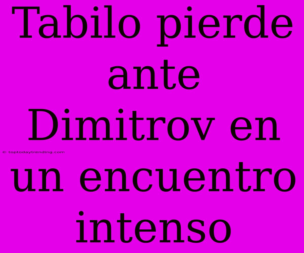 Tabilo Pierde Ante Dimitrov En Un Encuentro Intenso