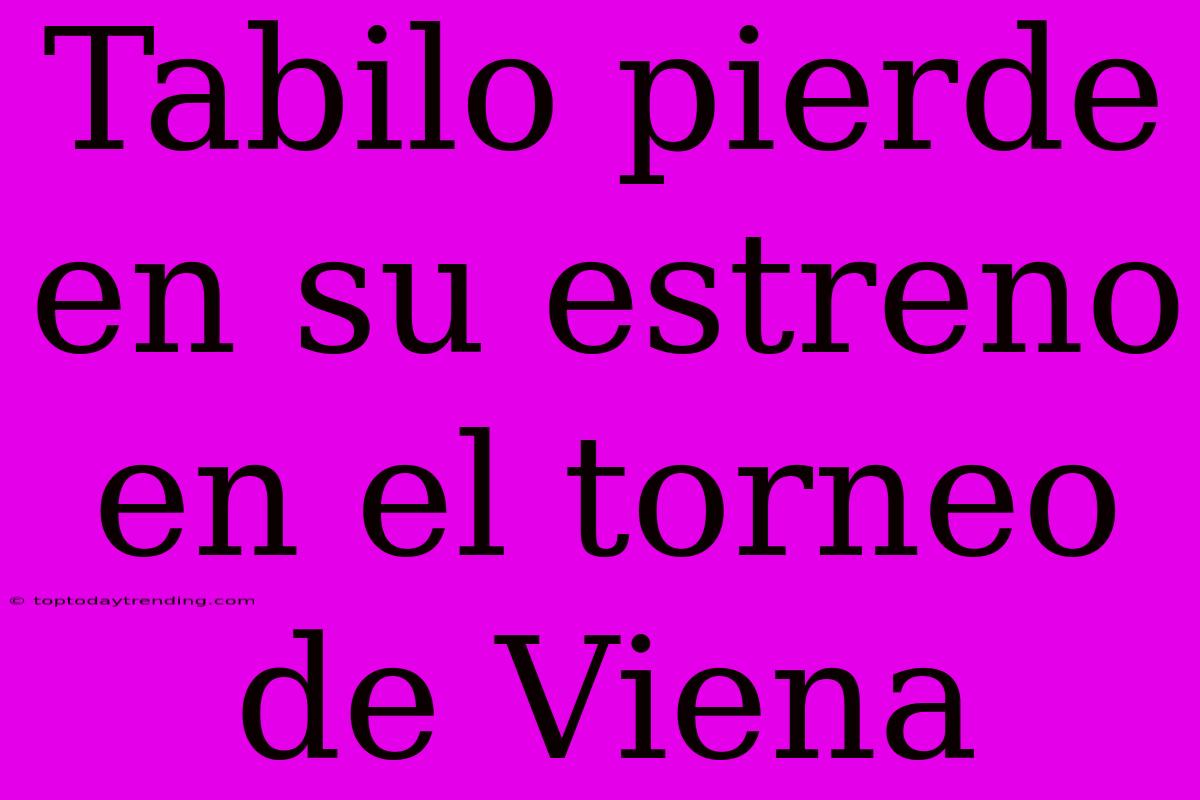 Tabilo Pierde En Su Estreno En El Torneo De Viena