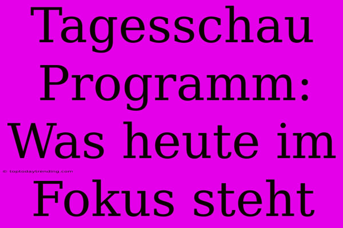 Tagesschau Programm: Was Heute Im Fokus Steht