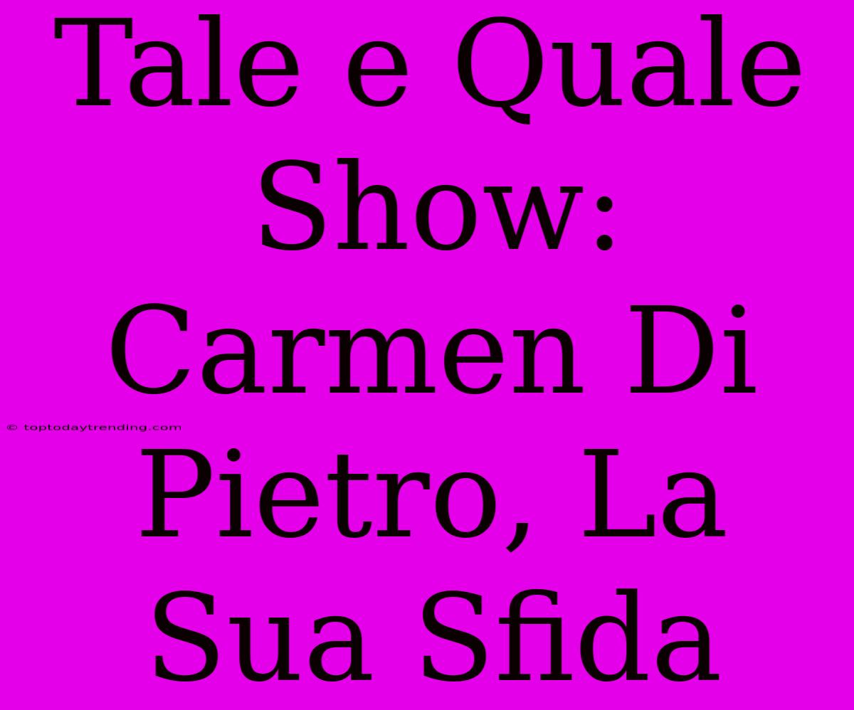 Tale E Quale Show: Carmen Di Pietro, La Sua Sfida