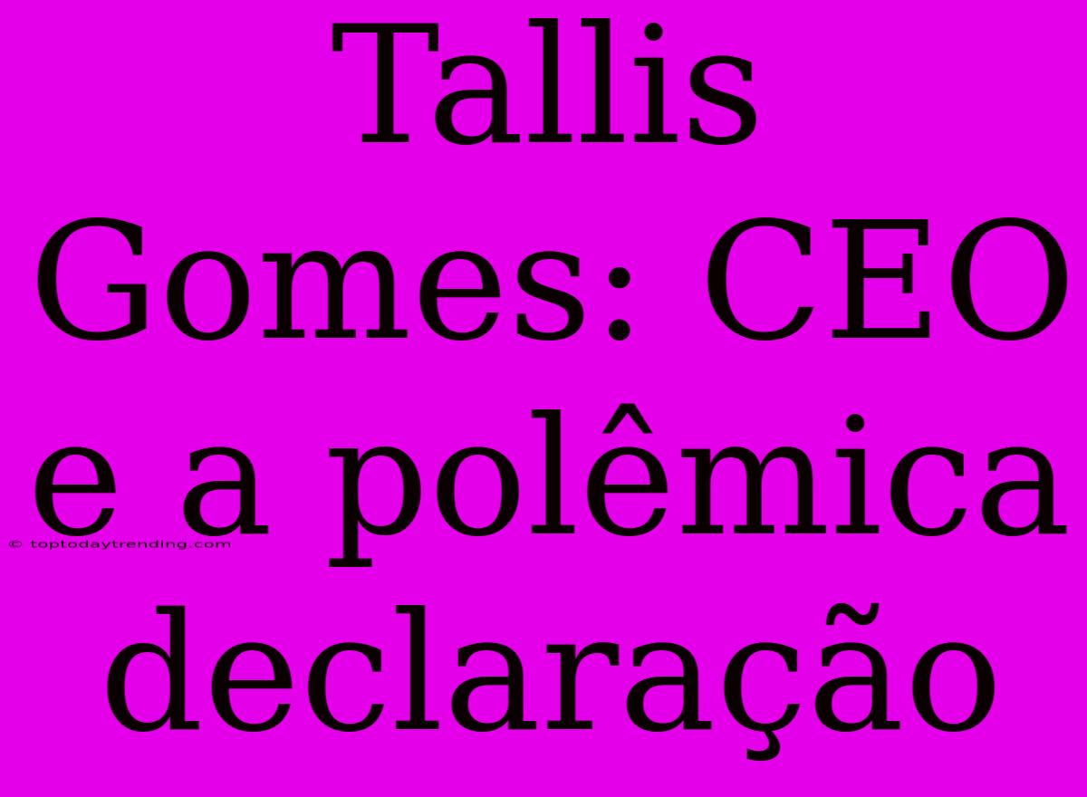 Tallis Gomes: CEO E A Polêmica Declaração