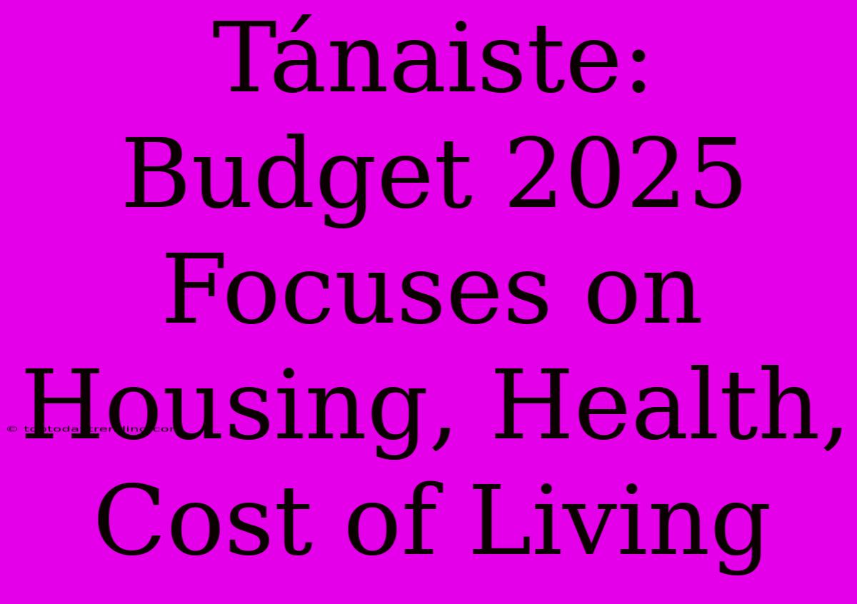 Tánaiste: Budget 2025 Focuses On Housing, Health, Cost Of Living