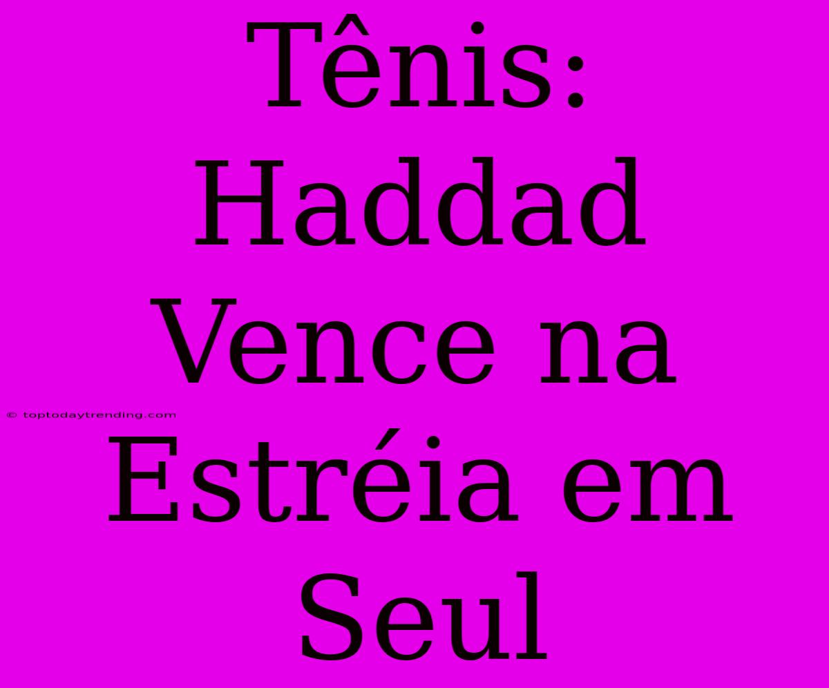 Tênis: Haddad Vence Na Estréia Em Seul