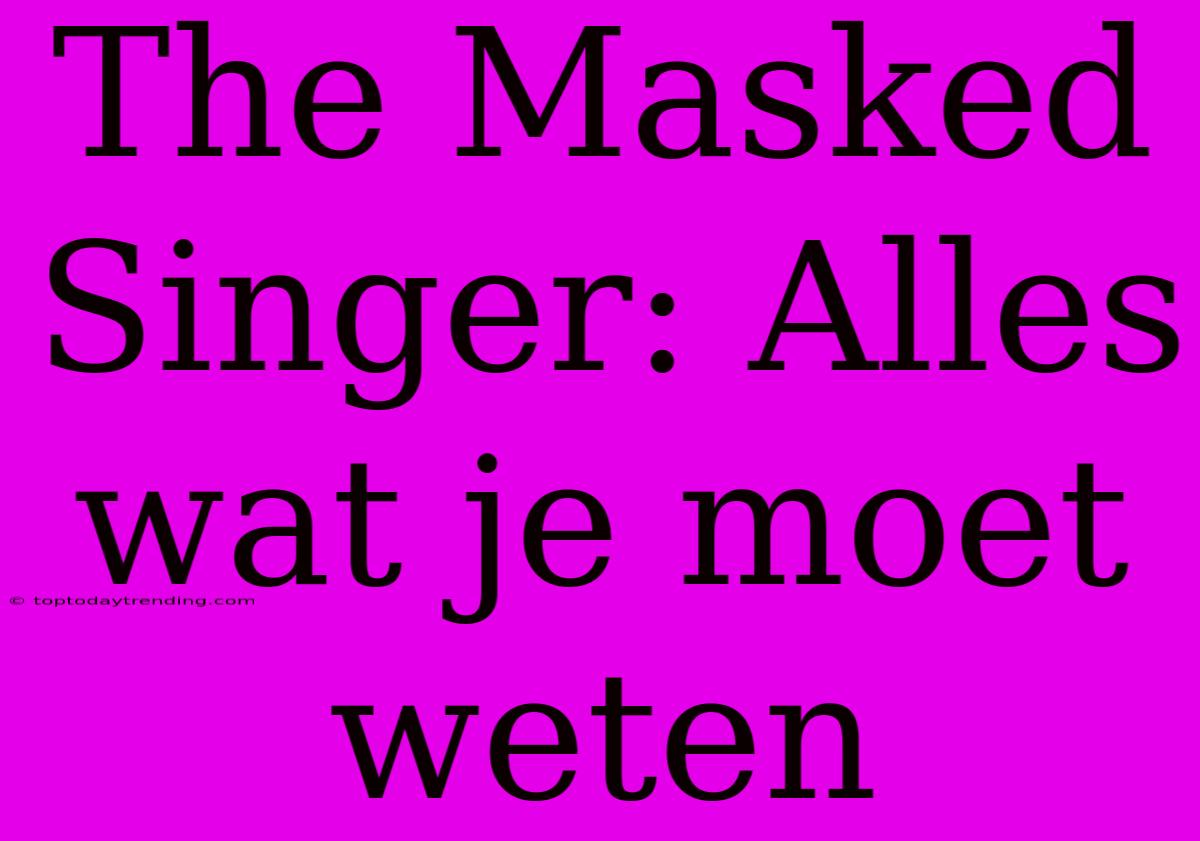 The Masked Singer: Alles Wat Je Moet Weten