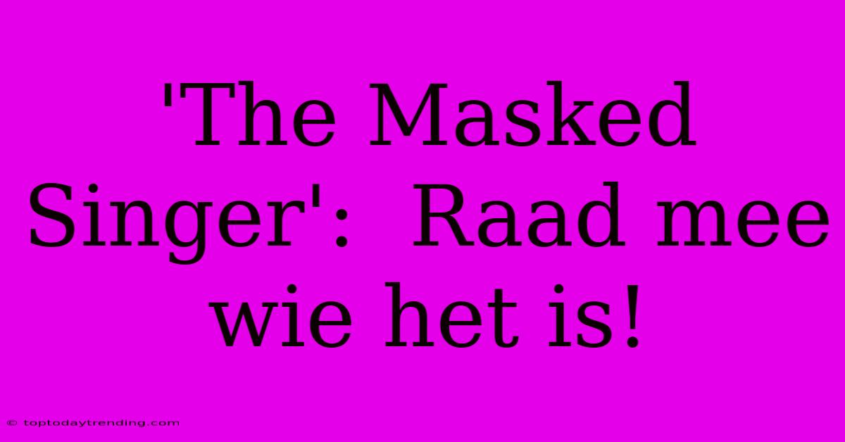 'The Masked Singer':  Raad Mee Wie Het Is!