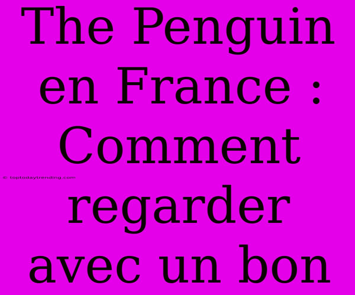 The Penguin En France : Comment Regarder Avec Un Bon