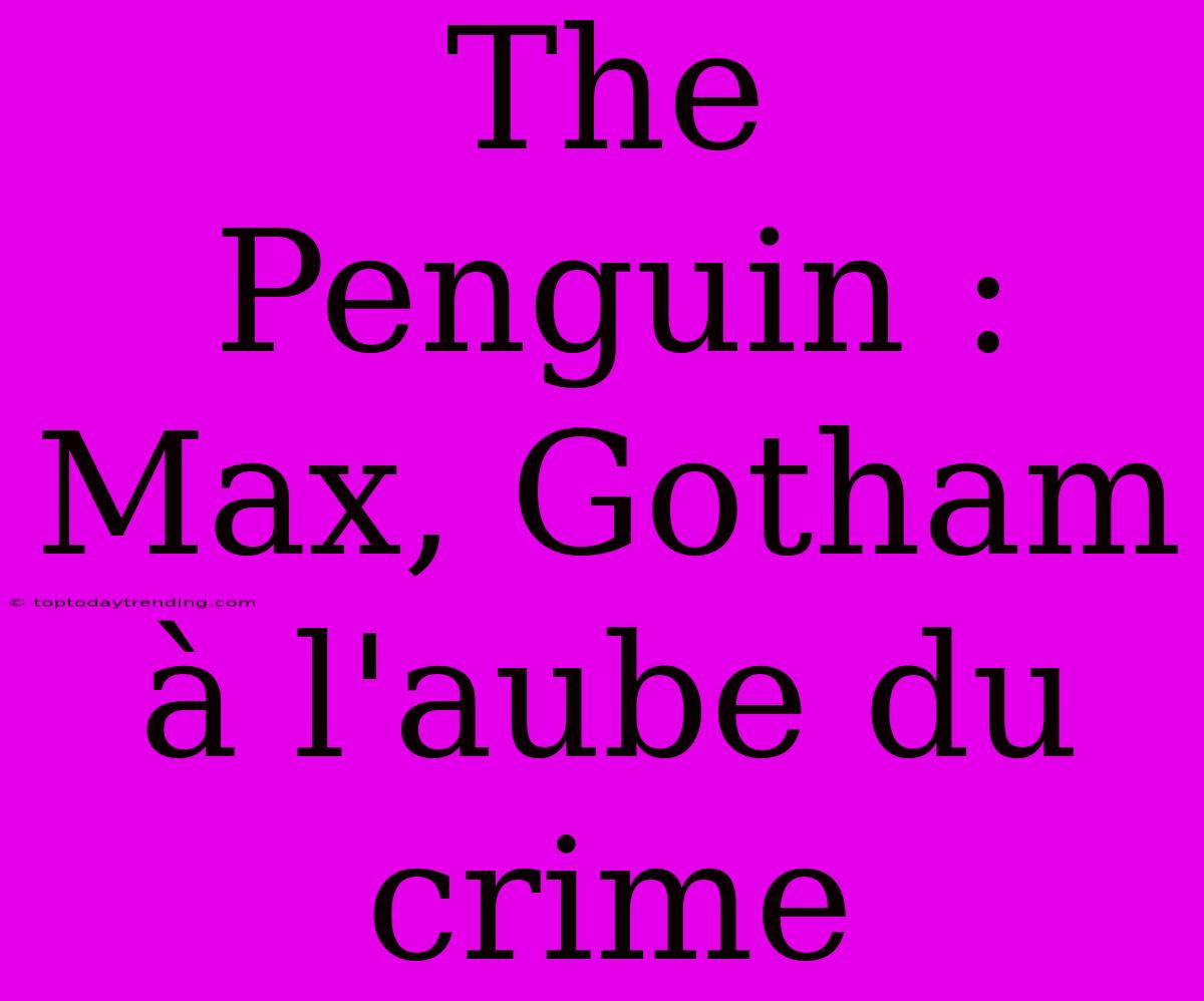 The Penguin : Max, Gotham À L'aube Du Crime