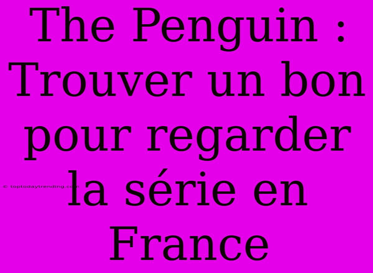 The Penguin : Trouver Un Bon Pour Regarder La Série En France