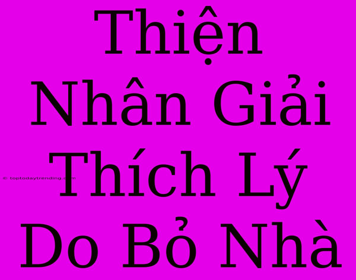 Thiện Nhân Giải Thích Lý Do Bỏ Nhà