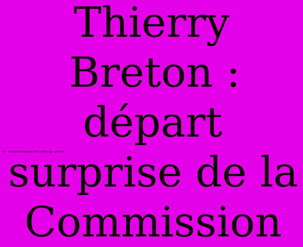 Thierry Breton : Départ Surprise De La Commission