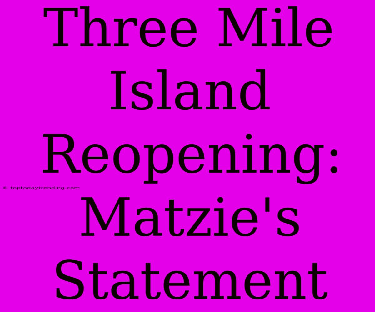 Three Mile Island Reopening: Matzie's Statement