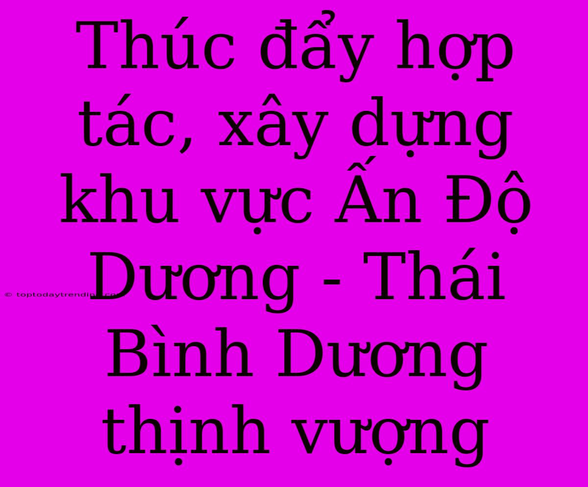 Thúc Đẩy Hợp Tác, Xây Dựng Khu Vực Ấn Độ Dương - Thái Bình Dương Thịnh Vượng