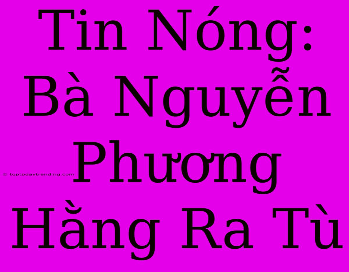 Tin Nóng: Bà Nguyễn Phương Hằng Ra Tù