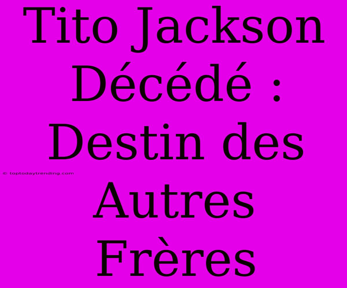 Tito Jackson Décédé : Destin Des Autres Frères