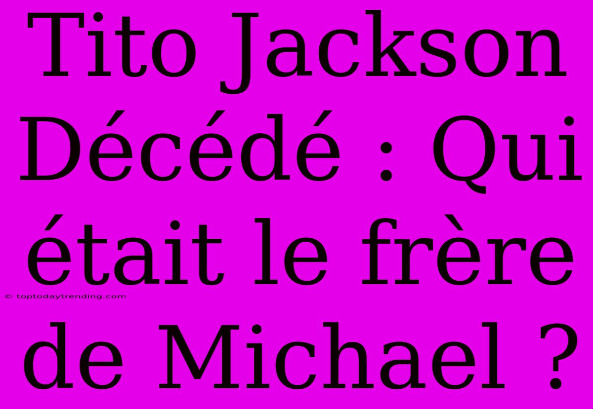 Tito Jackson Décédé : Qui Était Le Frère De Michael ?