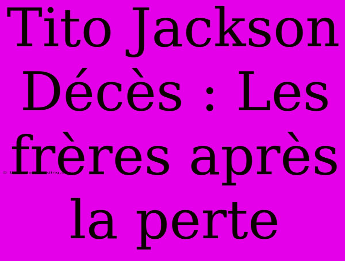 Tito Jackson Décès : Les Frères Après La Perte