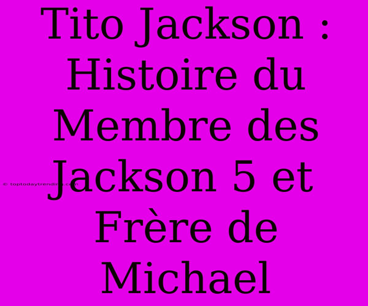 Tito Jackson : Histoire Du Membre Des Jackson 5 Et Frère De Michael