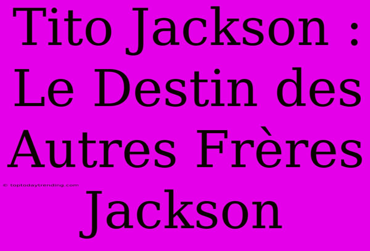 Tito Jackson :  Le Destin Des Autres Frères Jackson