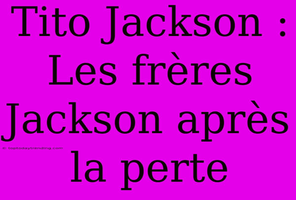 Tito Jackson : Les Frères Jackson Après La Perte