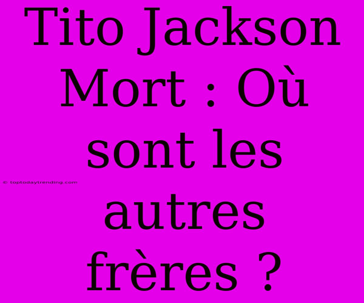 Tito Jackson Mort : Où Sont Les Autres Frères ?