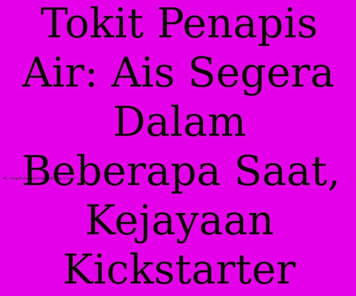 Tokit Penapis Air: Ais Segera Dalam Beberapa Saat, Kejayaan Kickstarter