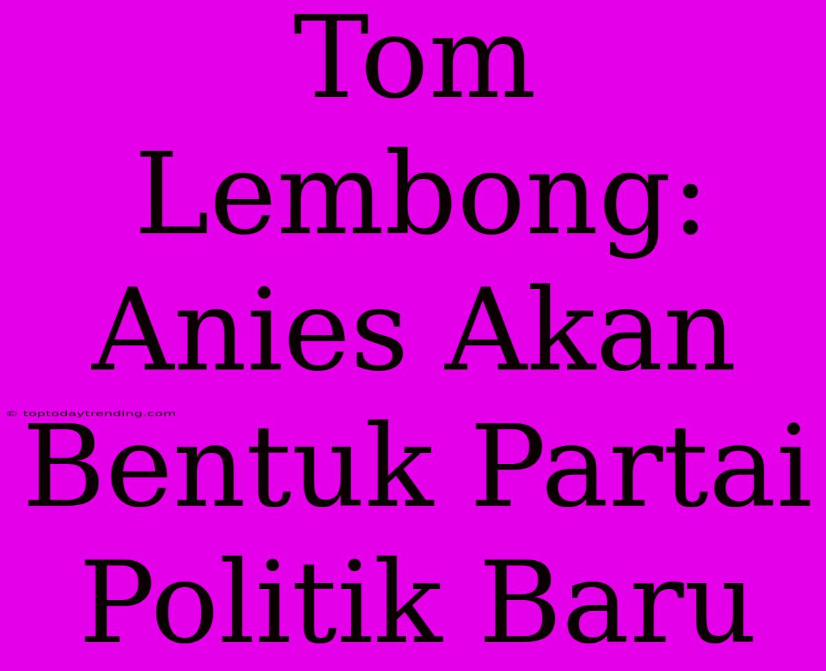 Tom Lembong: Anies Akan Bentuk Partai Politik Baru