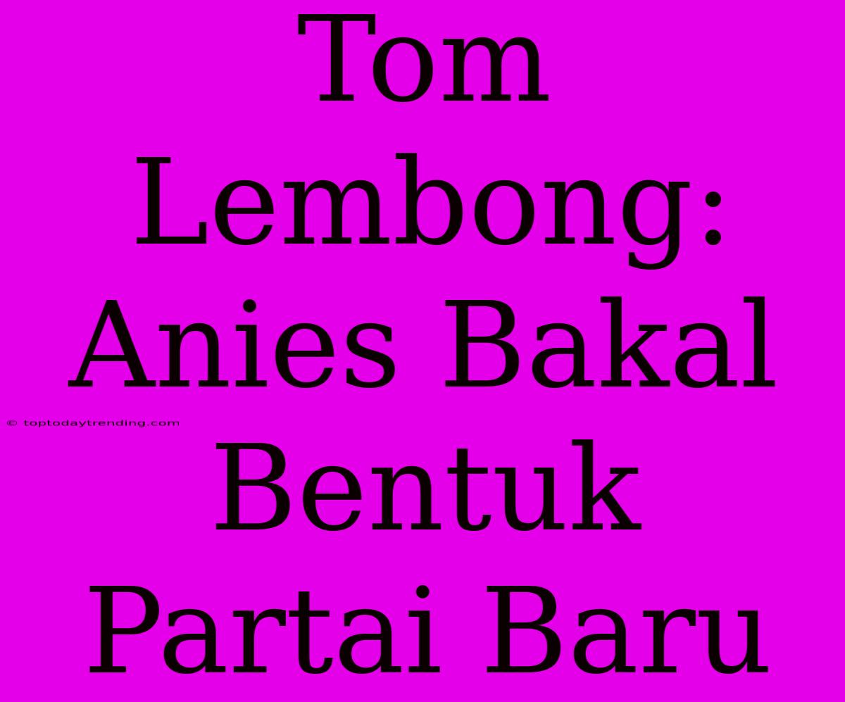 Tom Lembong: Anies Bakal Bentuk Partai Baru