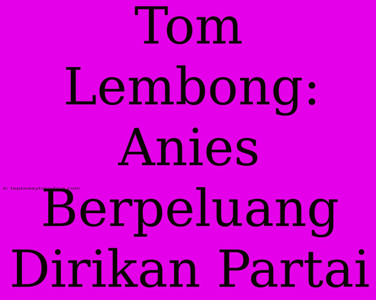 Tom Lembong: Anies Berpeluang Dirikan Partai