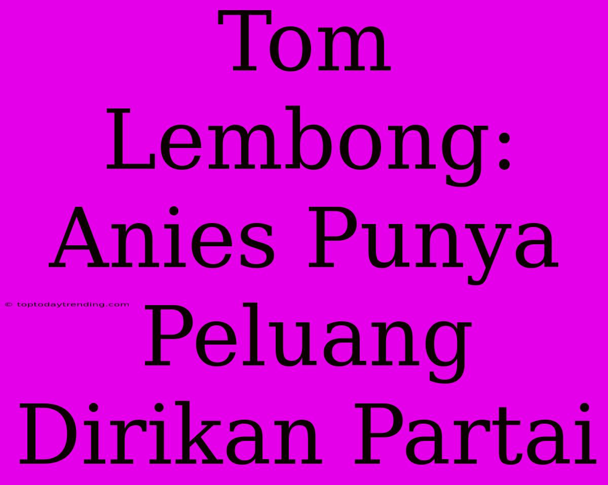 Tom Lembong: Anies Punya Peluang Dirikan Partai