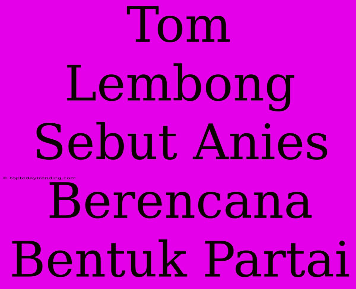 Tom Lembong Sebut Anies Berencana Bentuk Partai