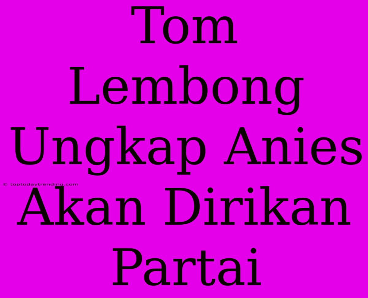 Tom Lembong Ungkap Anies Akan Dirikan Partai