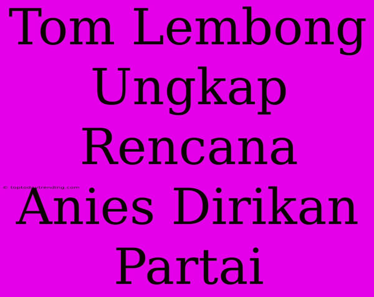 Tom Lembong Ungkap Rencana Anies Dirikan Partai