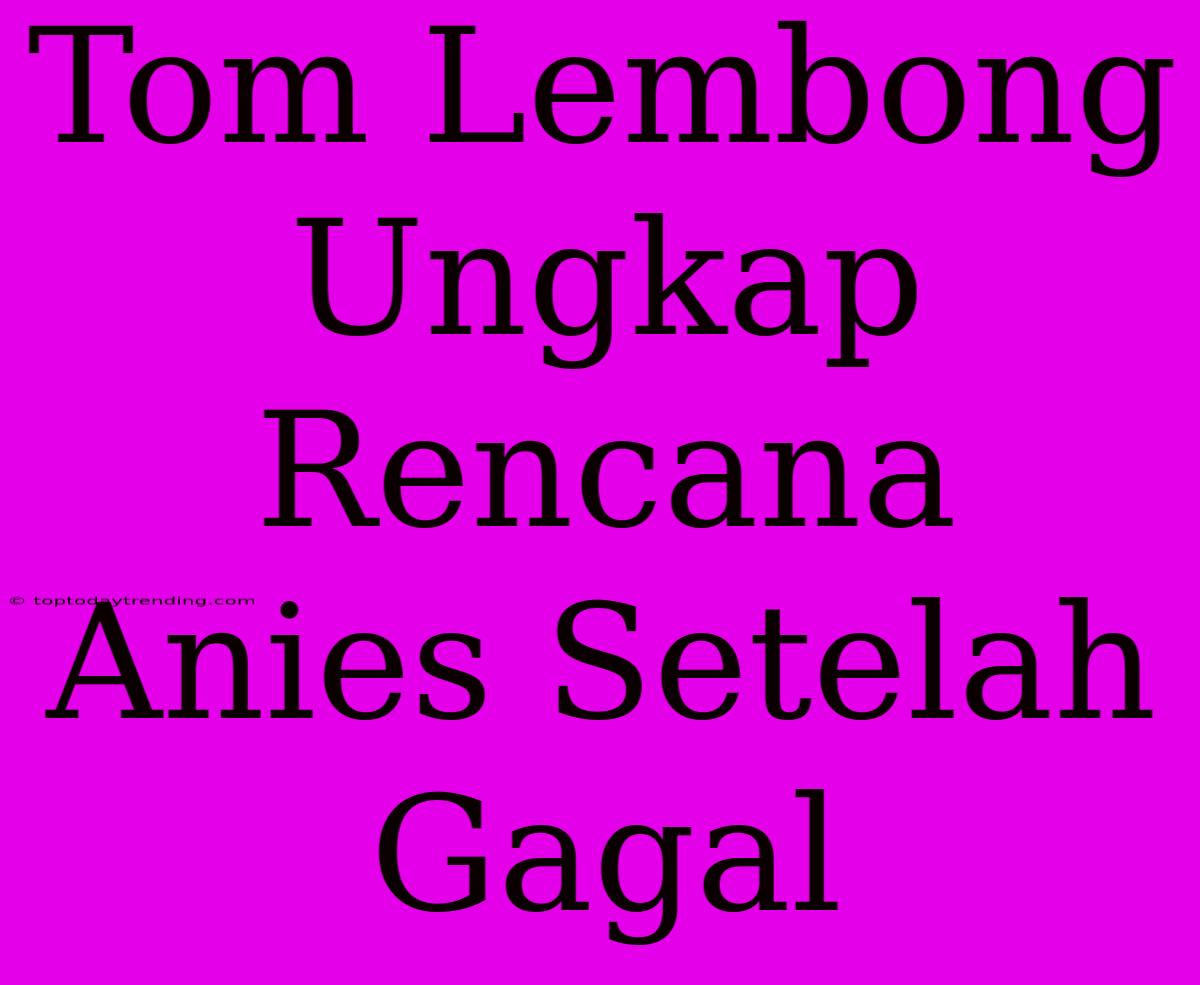 Tom Lembong Ungkap Rencana Anies Setelah Gagal