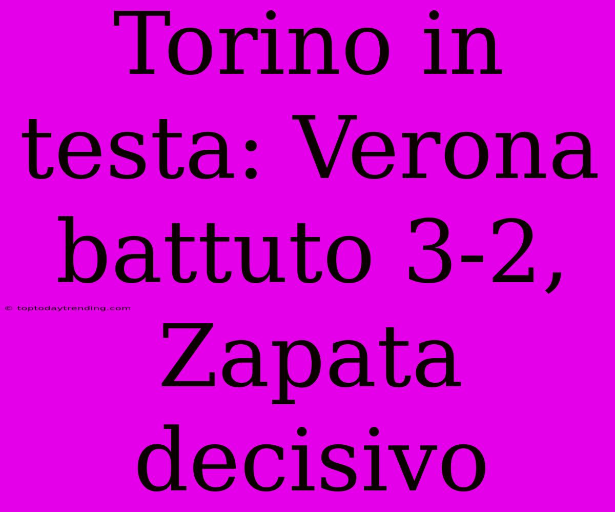 Torino In Testa: Verona Battuto 3-2, Zapata Decisivo