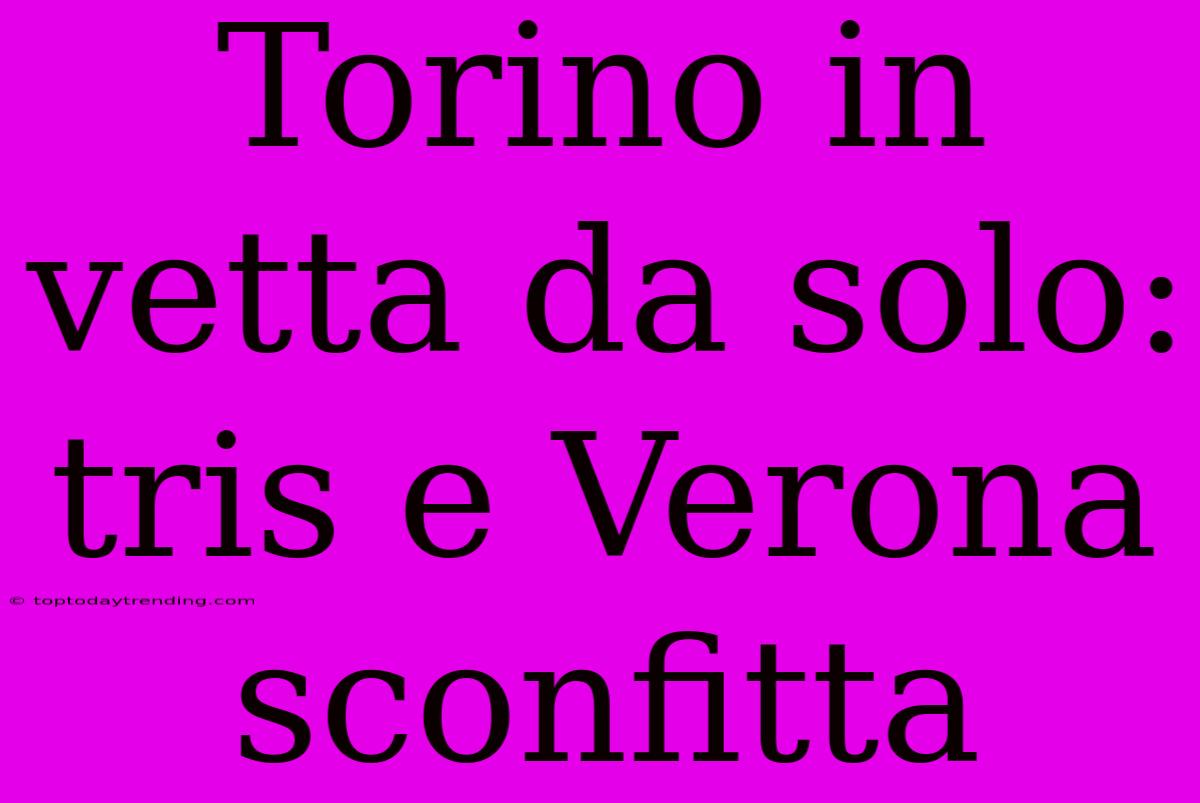 Torino In Vetta Da Solo: Tris E Verona Sconfitta