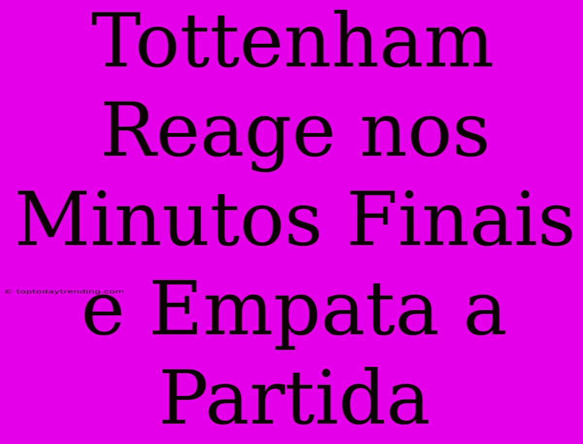 Tottenham Reage Nos Minutos Finais E Empata A Partida