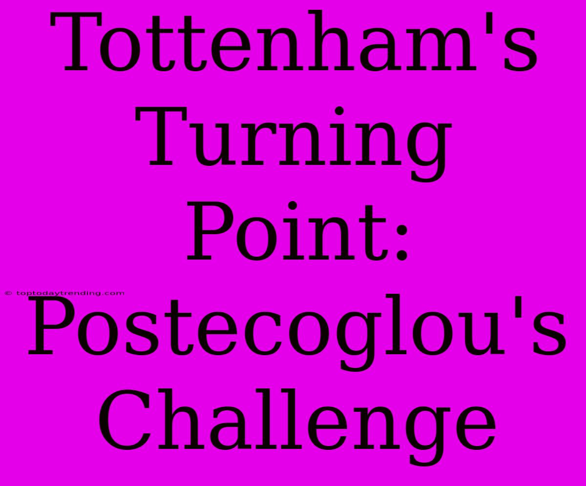 Tottenham's Turning Point: Postecoglou's Challenge