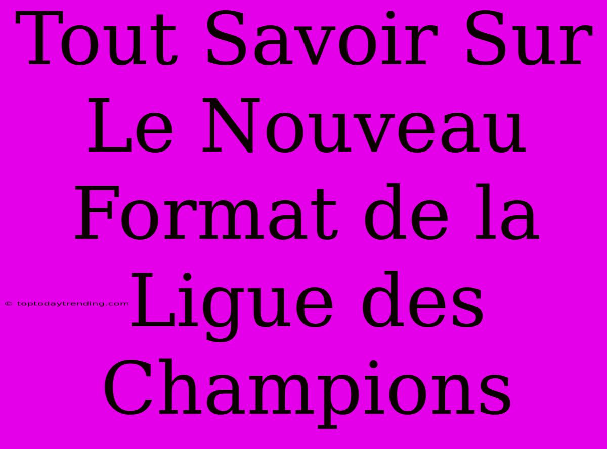 Tout Savoir Sur Le Nouveau Format De La Ligue Des Champions