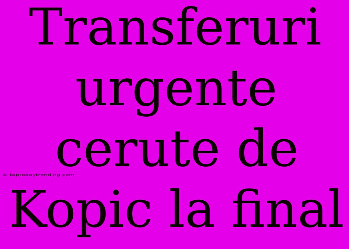 Transferuri Urgente Cerute De Kopic La Final