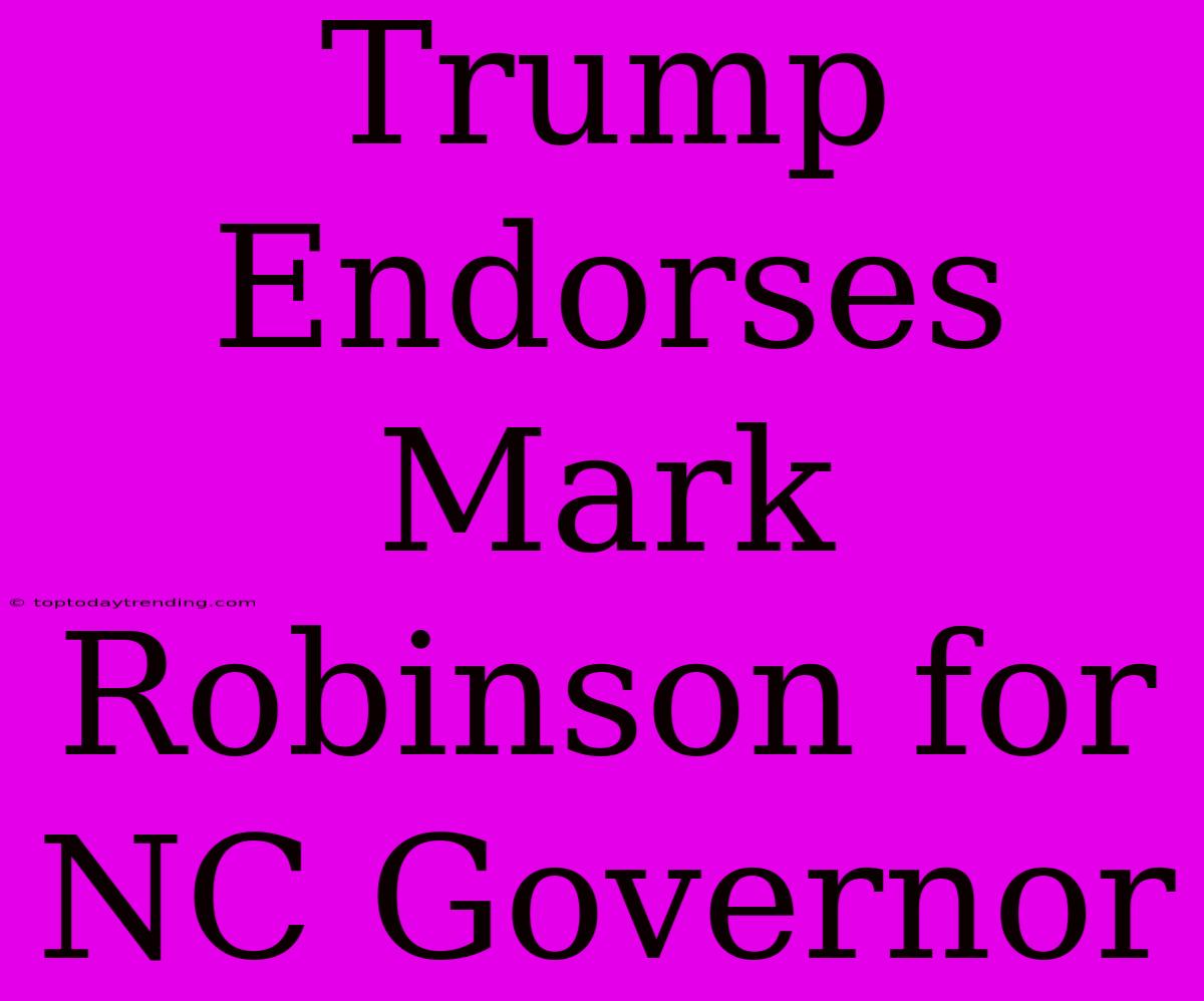 Trump Endorses Mark Robinson For NC Governor