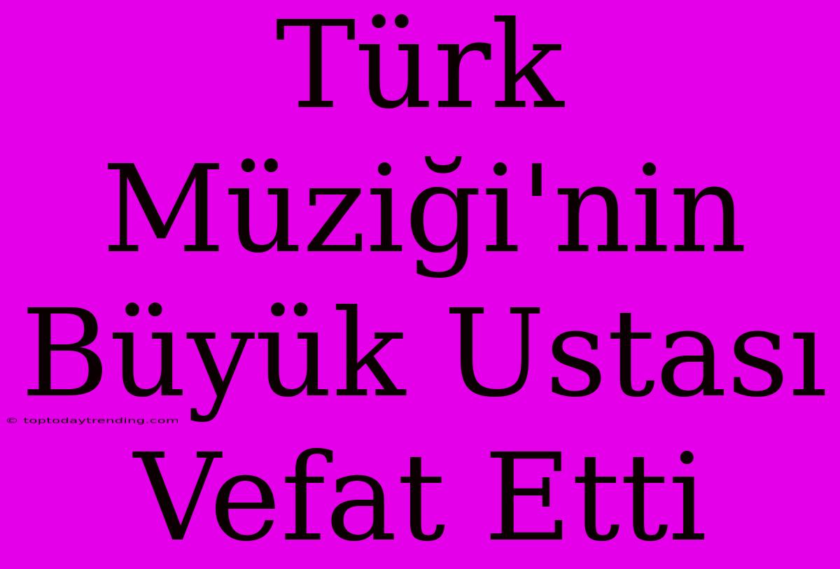 Türk Müziği'nin Büyük Ustası Vefat Etti