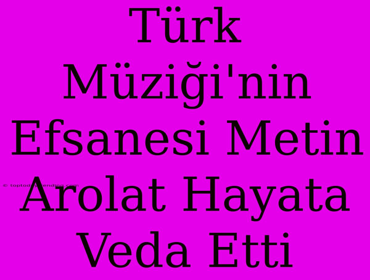 Türk Müziği'nin Efsanesi Metin Arolat Hayata Veda Etti