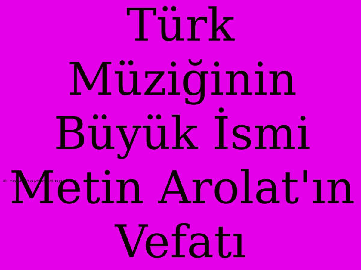 Türk Müziğinin Büyük İsmi Metin Arolat'ın Vefatı