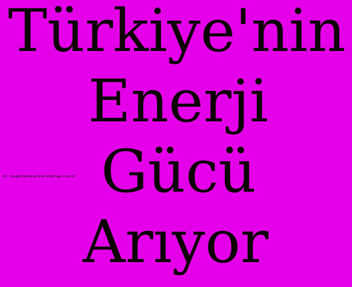 Türkiye'nin Enerji Gücü Arıyor