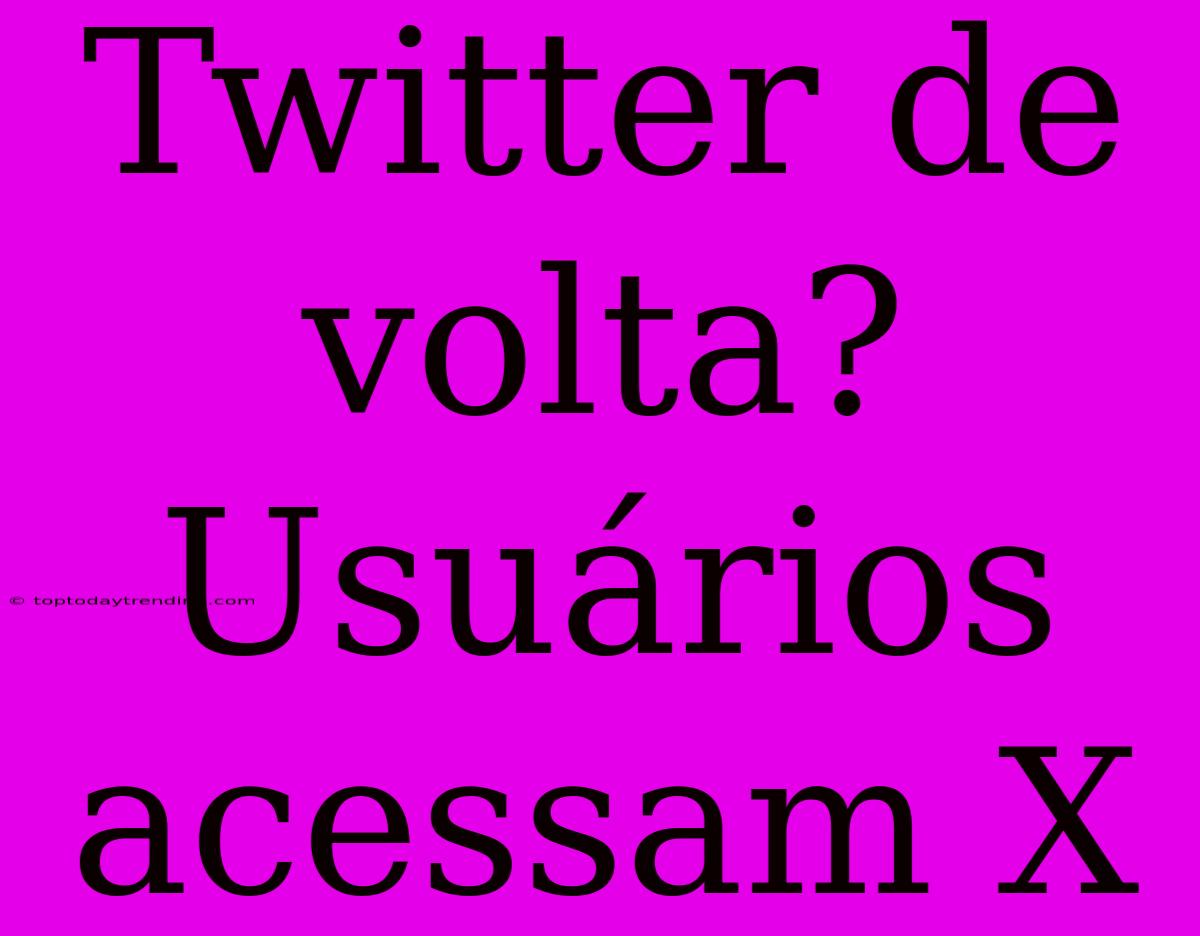 Twitter De Volta? Usuários Acessam X