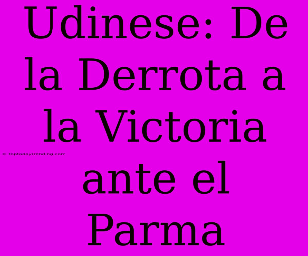 Udinese: De La Derrota A La Victoria Ante El Parma