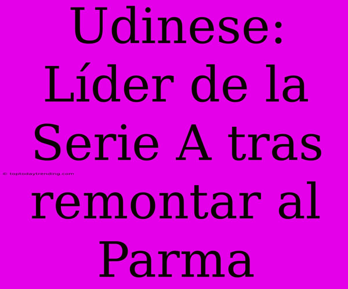 Udinese: Líder De La Serie A Tras Remontar Al Parma