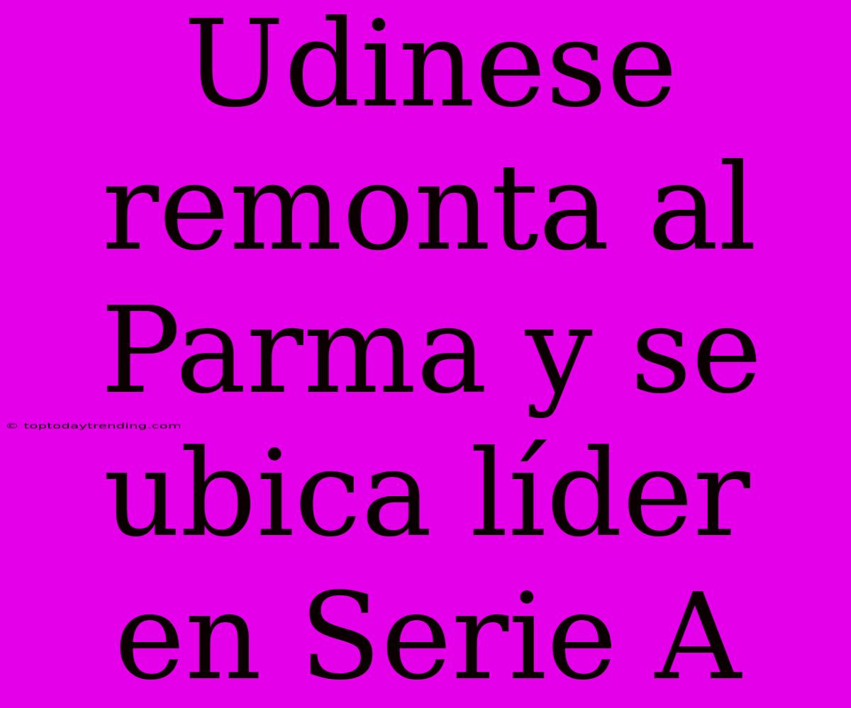 Udinese Remonta Al Parma Y Se Ubica Líder En Serie A