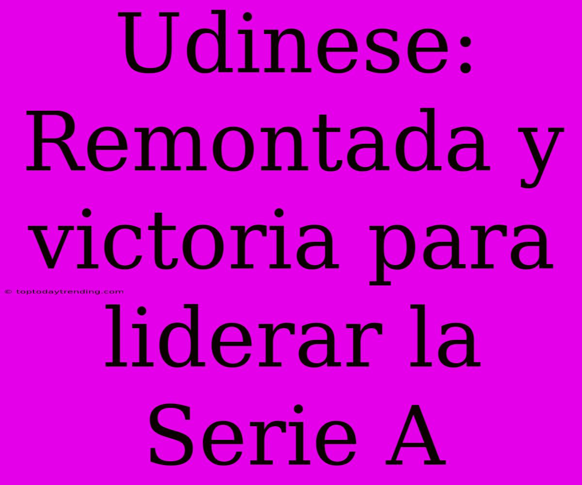 Udinese: Remontada Y Victoria Para Liderar La Serie A